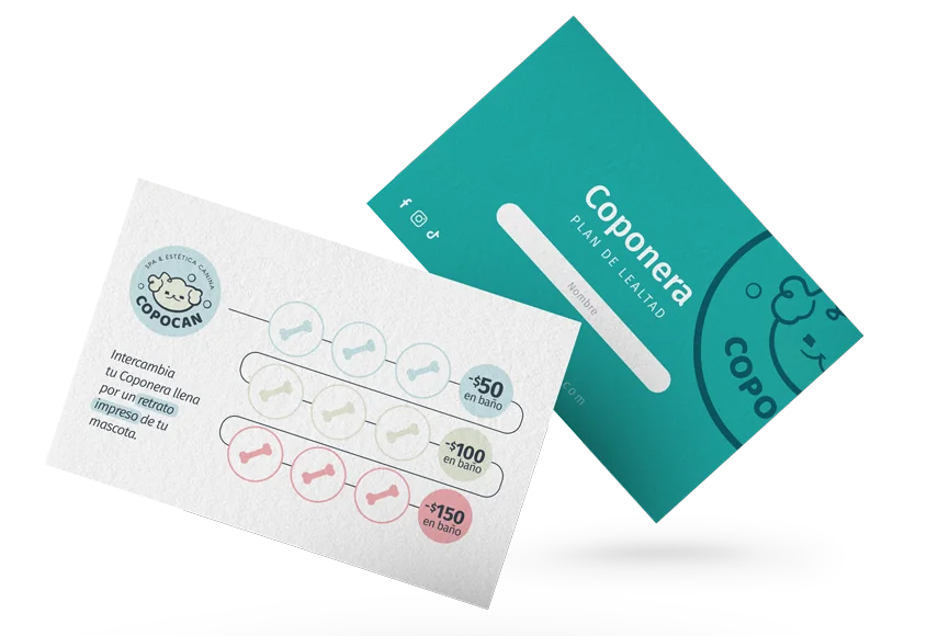 Tarjeta Coponera de Copocan, plan de lealtad con espacios para sellos de visitas